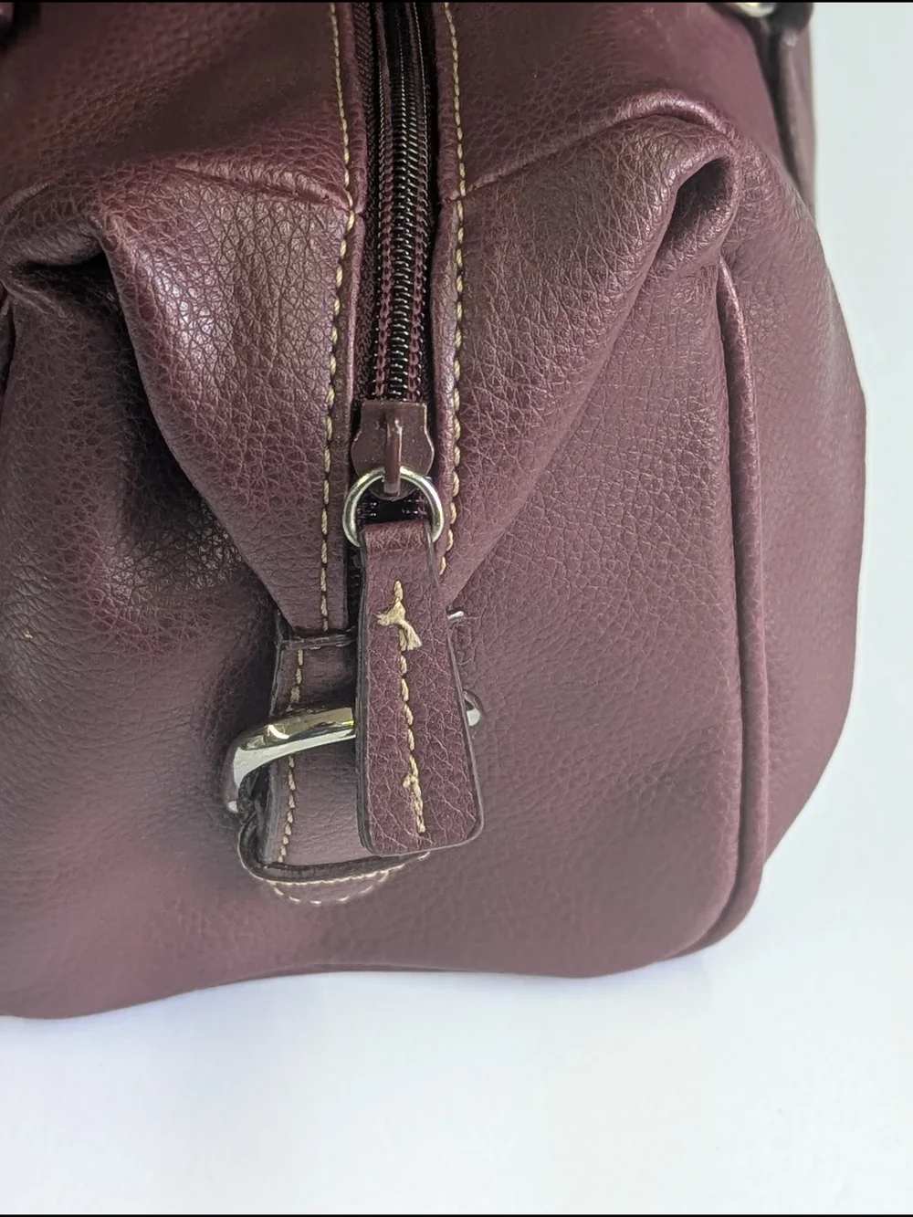 Nine West Burgundy Faux Leather Satchel Shoulder Bag Top Zip Medium Handbag 15x5